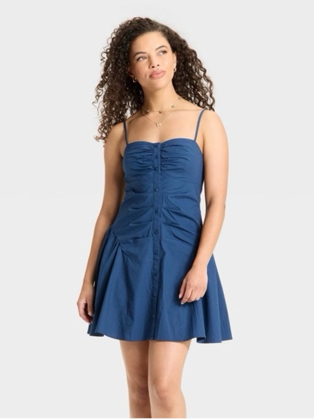 Wild Fable Basque Waist Button-Front Poplin Mini Dress Navy Plus Size XXL NWT